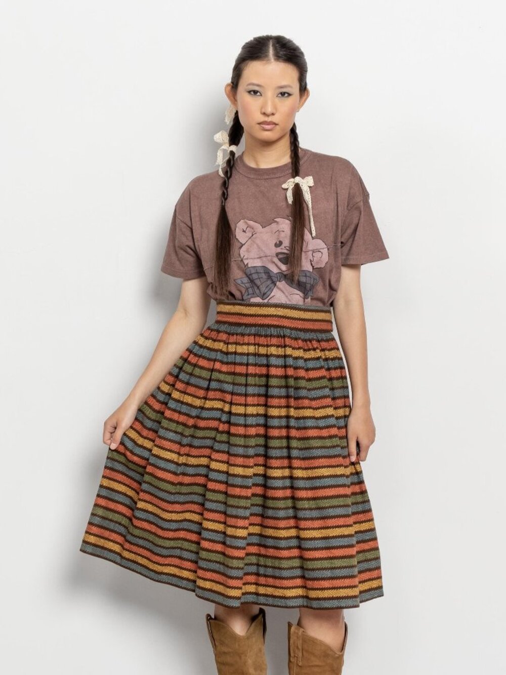 STRIPE COTTON SKIRT Vintage Pockets Full / 27 Inch Waist / Size 6